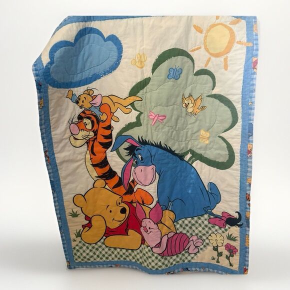 Vintage Winnie the Pooh Piglet Eeyore Bedtime Baby Blanket Crib Comforter 90’s